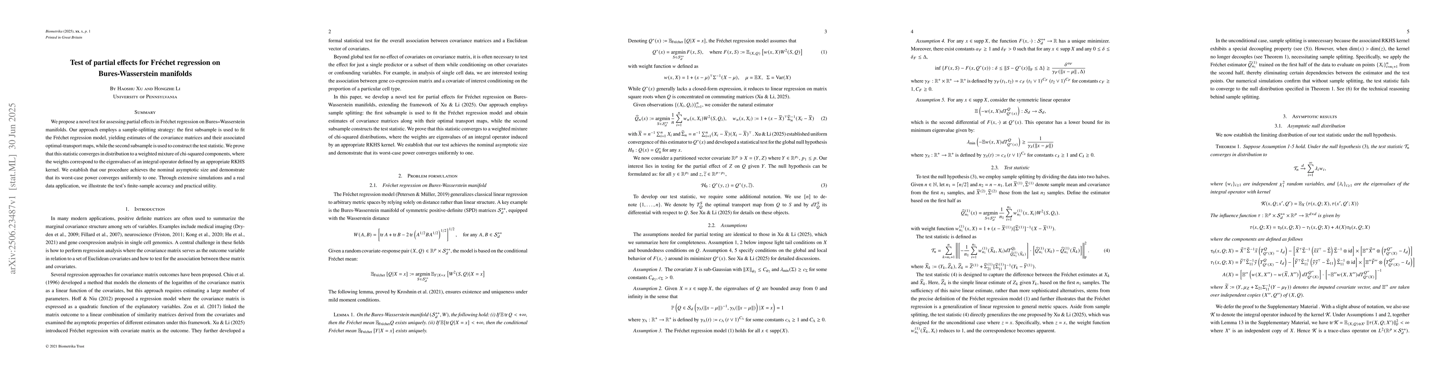 Thumbnail for Test of partial effects for Frechet regression on Bures-Wasserstein
  manifolds
