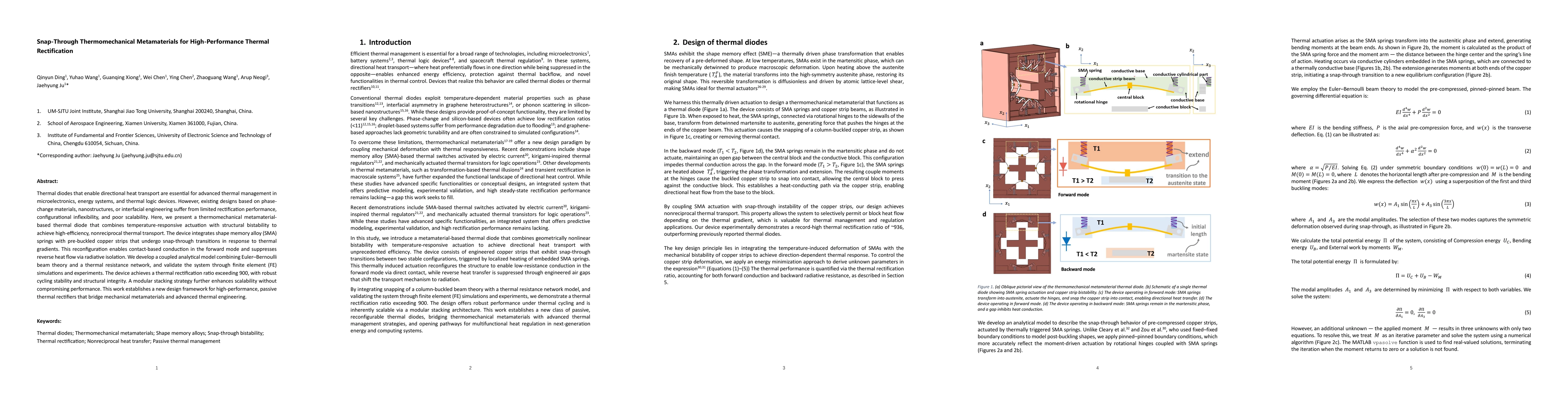 Thumbnail for Snap-Through Thermomechanical Metamaterials for High-Performance Thermal
  Rectification