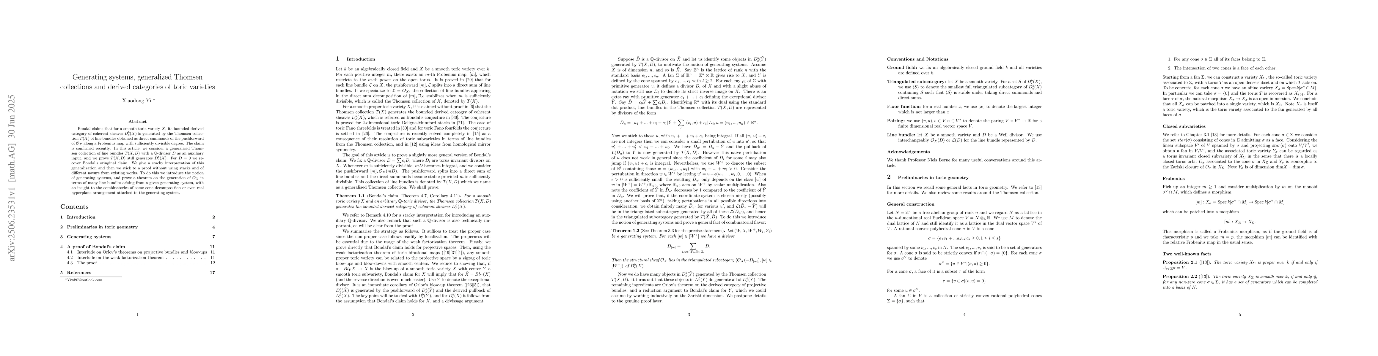 Thumbnail for Generating systems, generalized Thomsen collections and derived
  categories of toric varieties