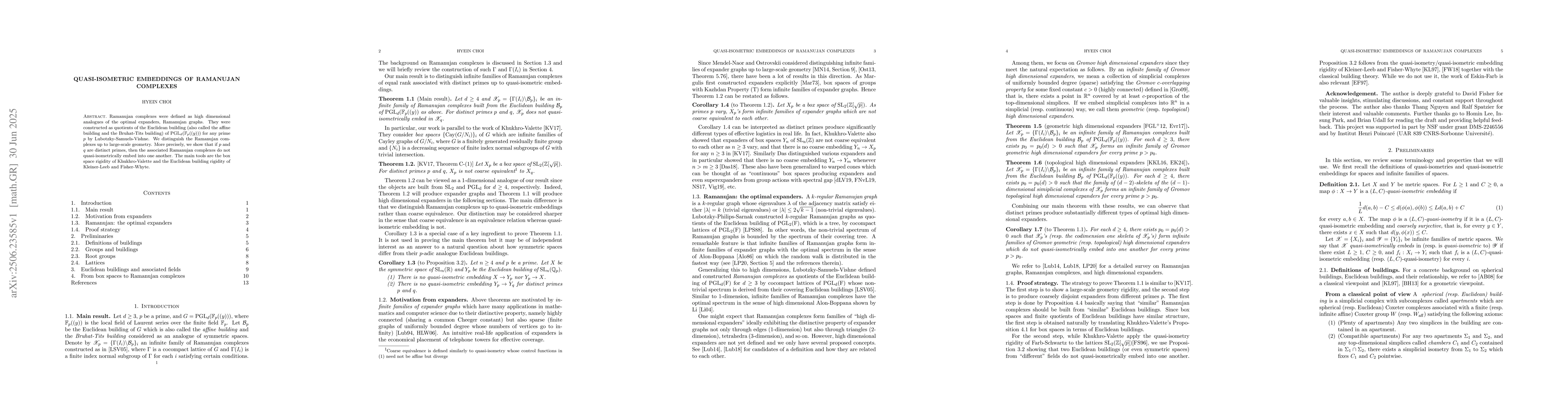 Thumbnail for Quasi-isometric embeddings of Ramanujan complexes