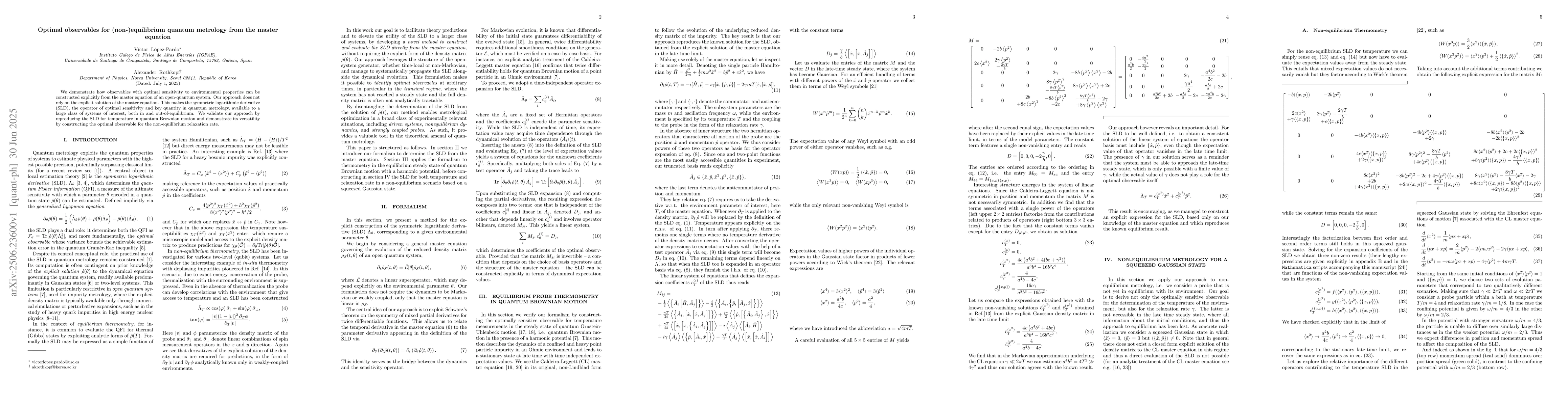 Thumbnail for Optimal observables for (non-)equilibrium quantum metrology from the
  master equation