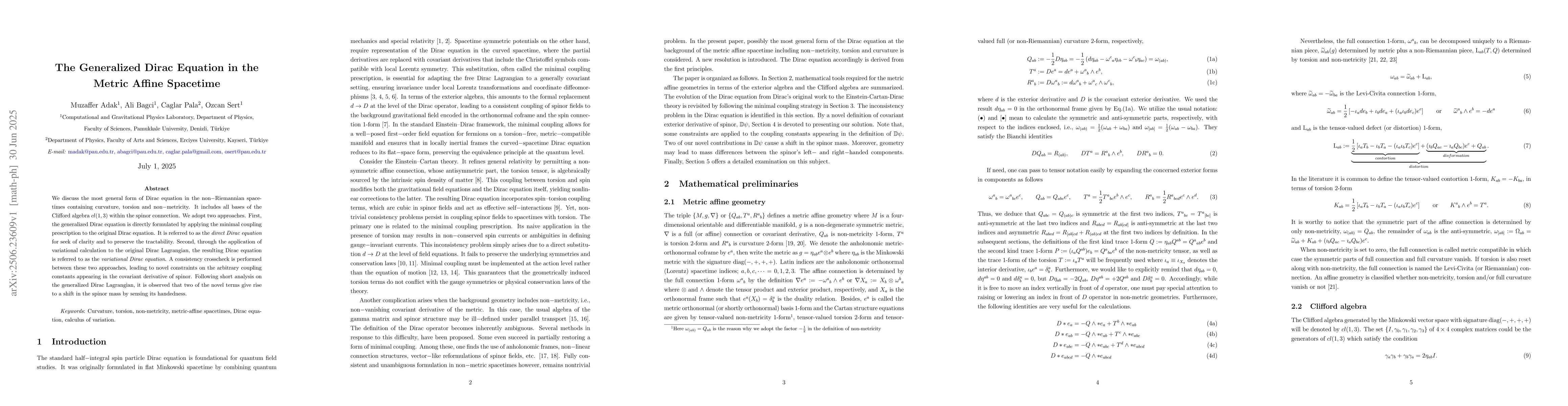 Thumbnail for The Generalized Dirac Equation in the Metric Affine Spacetime