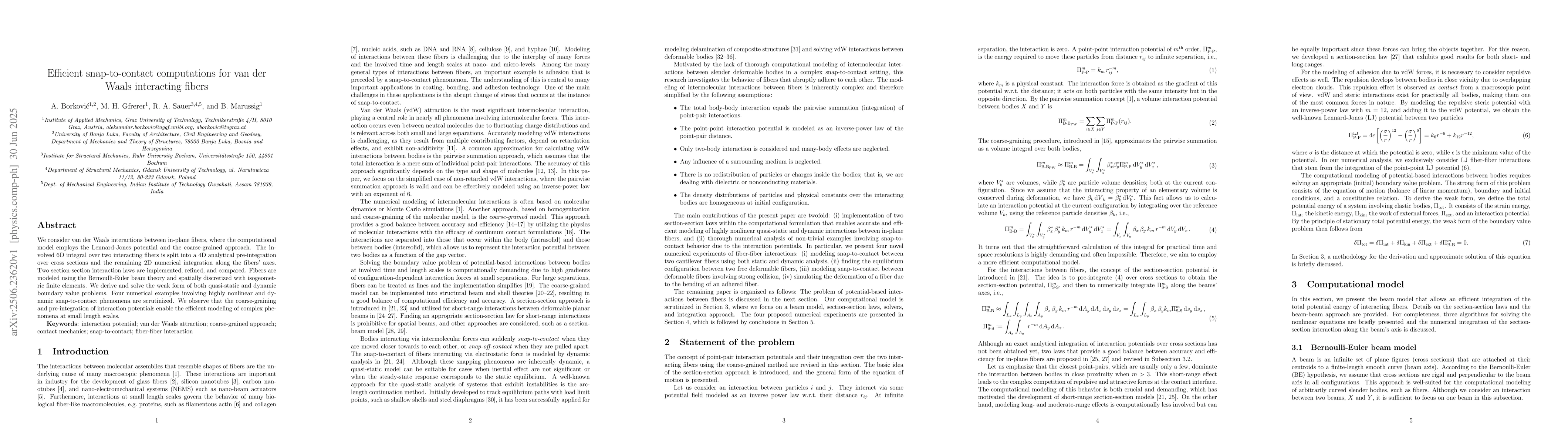 Thumbnail for Efficient snap-to-contact computations for van der Waals interacting
  fibers