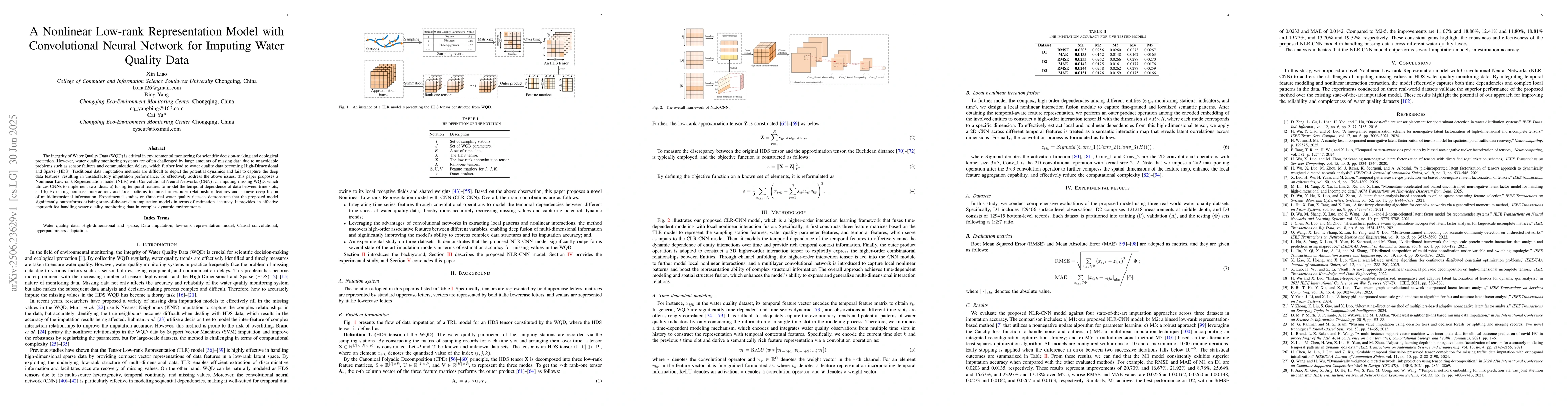 Thumbnail for A Nonlinear Low-rank Representation Model with Convolutional Neural
  Network for Imputing Water Quality Data