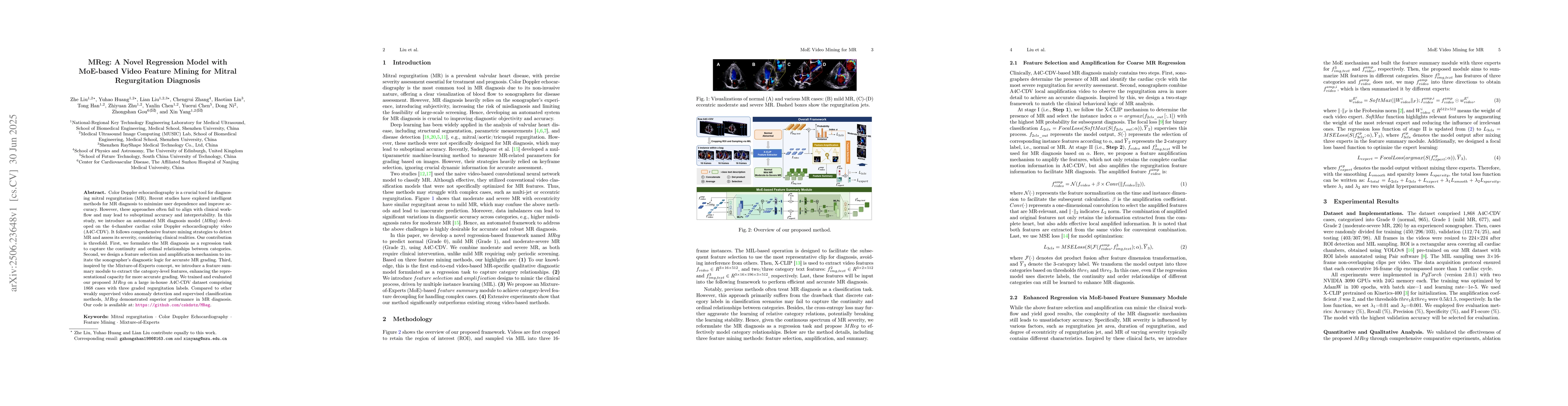 Thumbnail for MReg: A Novel Regression Model with MoE-based Video Feature Mining for
  Mitral Regurgitation Diagnosis