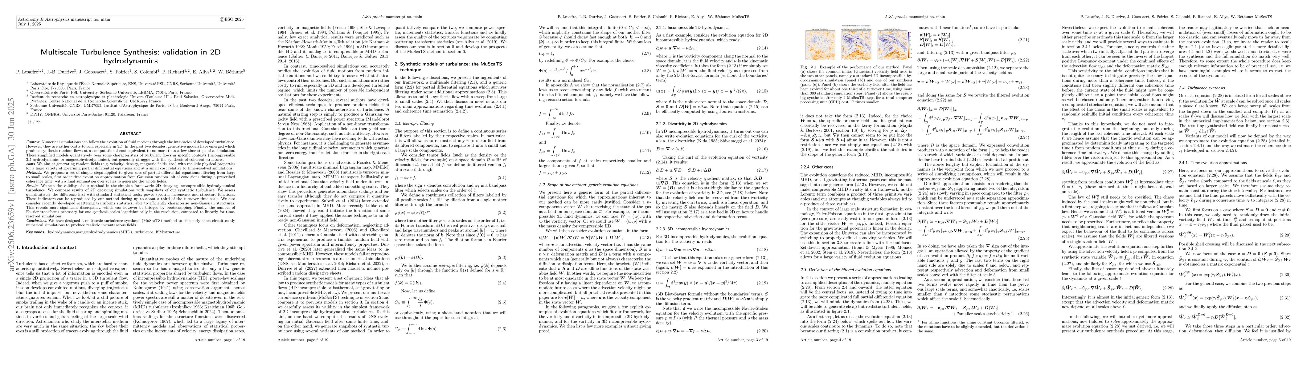 Thumbnail for Multiscale Turbulence Synthesis: Validation in 2D Hydrodynamics