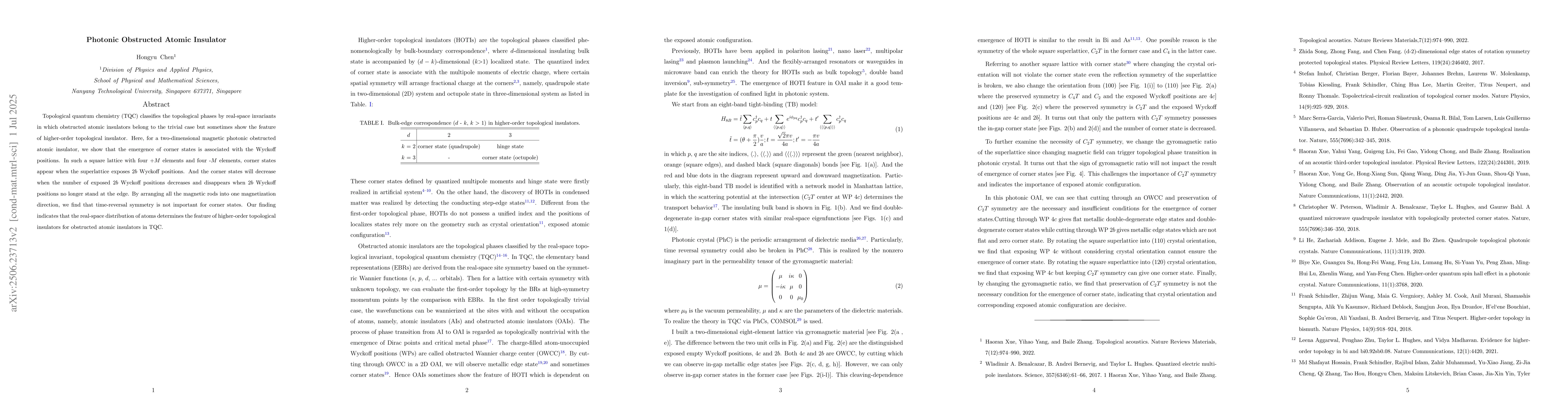 Thumbnail for Photonic obstructed atomic insulator