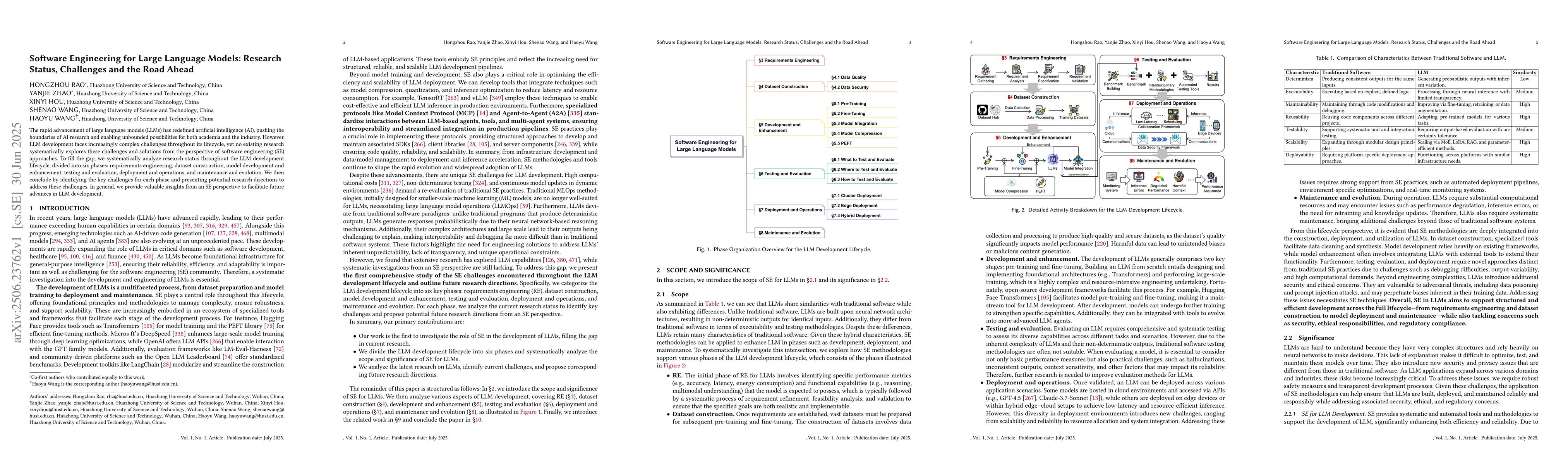 Thumbnail for Software Engineering for Large Language Models: Research Status,
  Challenges and the Road Ahead