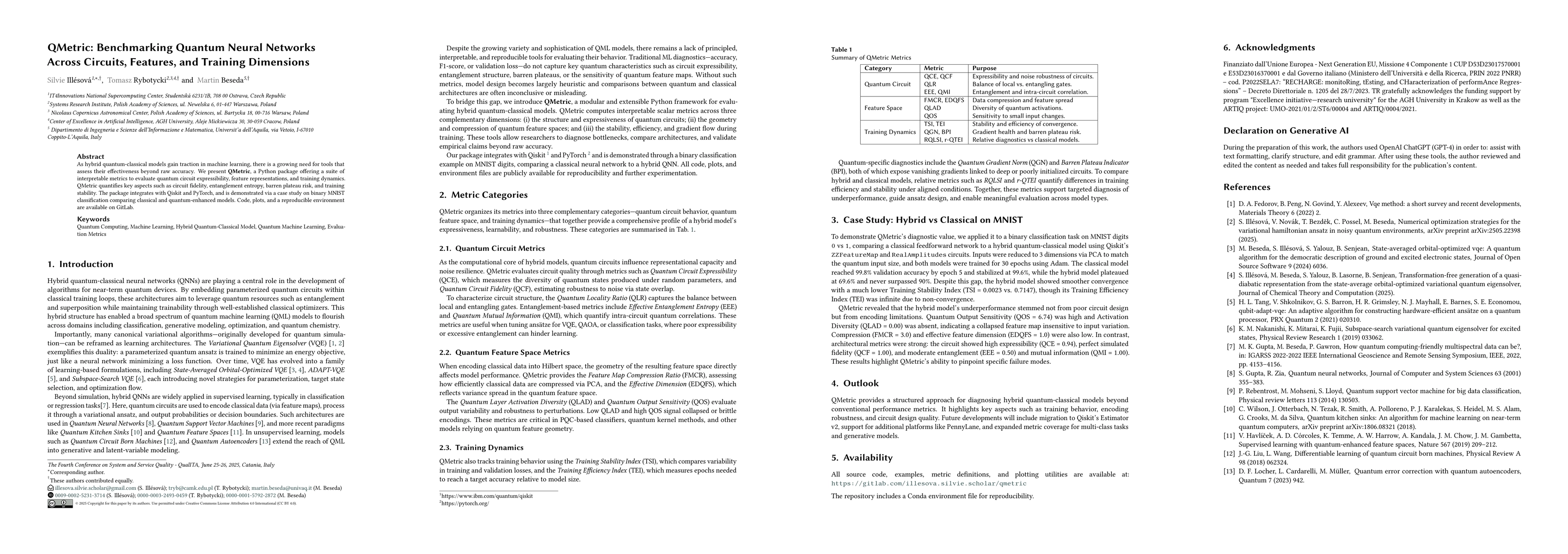 Thumbnail for QMetric: Benchmarking Quantum Neural Networks Across Circuits, Features,
  and Training Dimensions