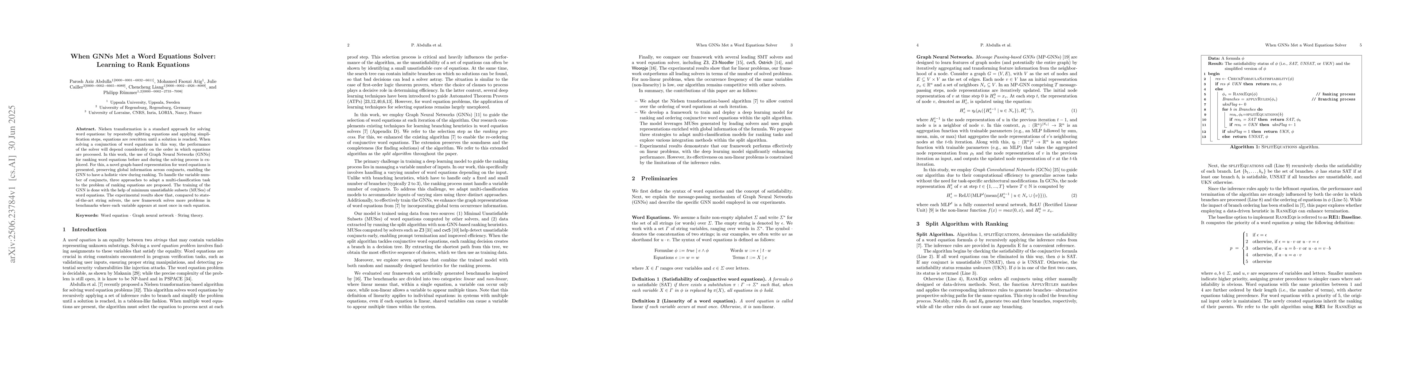 Thumbnail for When GNNs Met a Word Equations Solver: Learning to Rank Equations
  (Extended Technical Report)