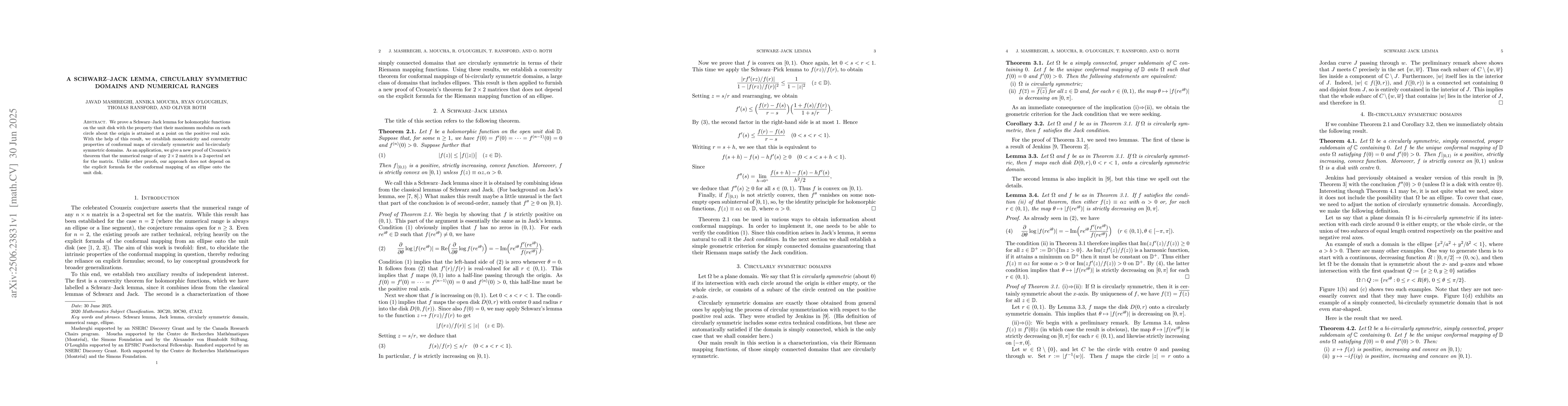 Thumbnail for A Schwarz-Jack lemma, circularly symmetric domains and numerical ranges