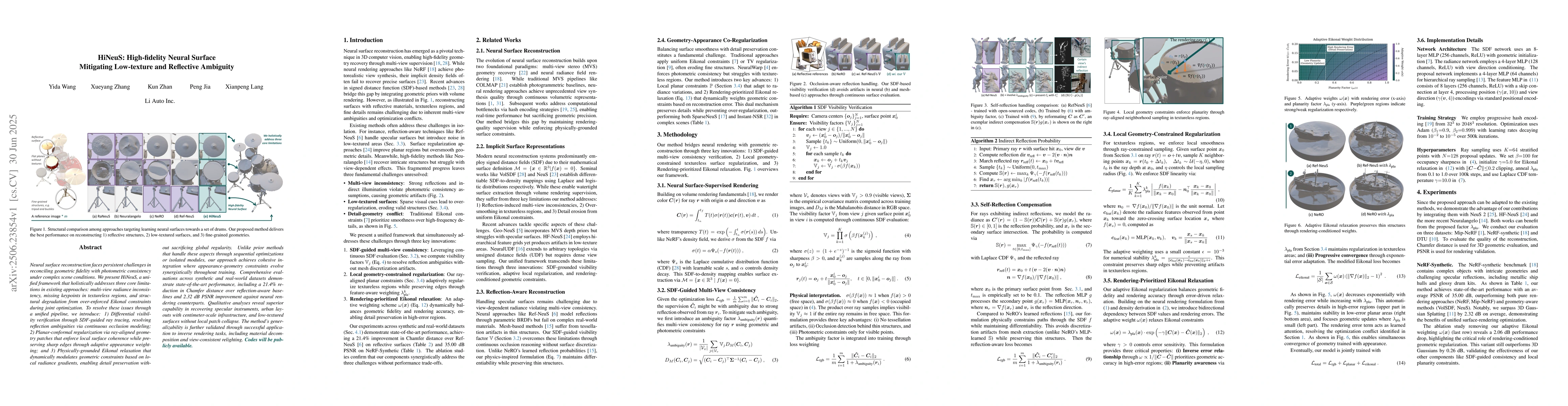 Thumbnail for HiNeuS: High-fidelity Neural Surface Mitigating Low-texture and
  Reflective Ambiguity