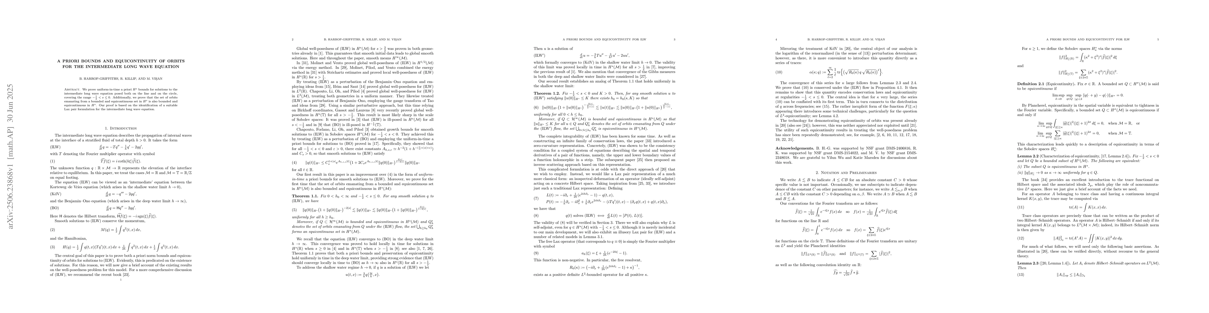 Thumbnail for A priori bounds and equicontinuity of orbits for the intermediate long
  wave equation