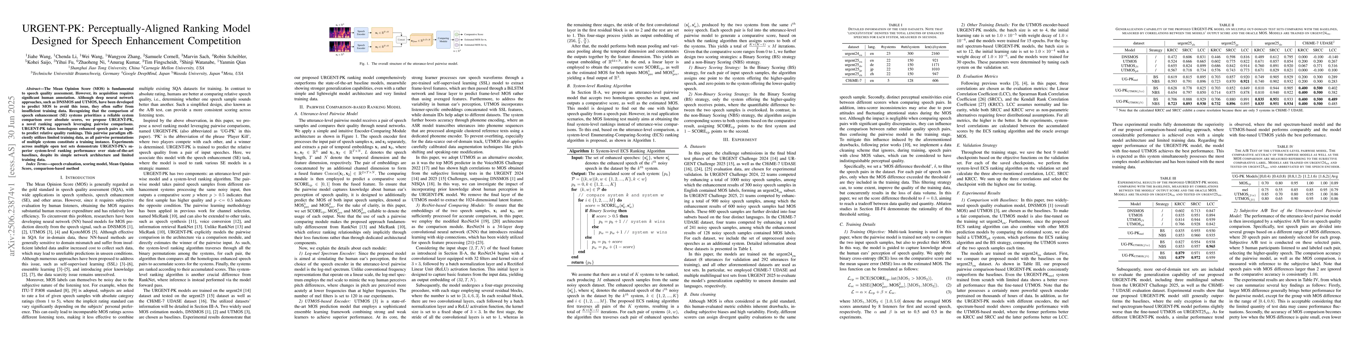Thumbnail for URGENT-PK: Perceptually-Aligned Ranking Model Designed for Speech
  Enhancement Competition
