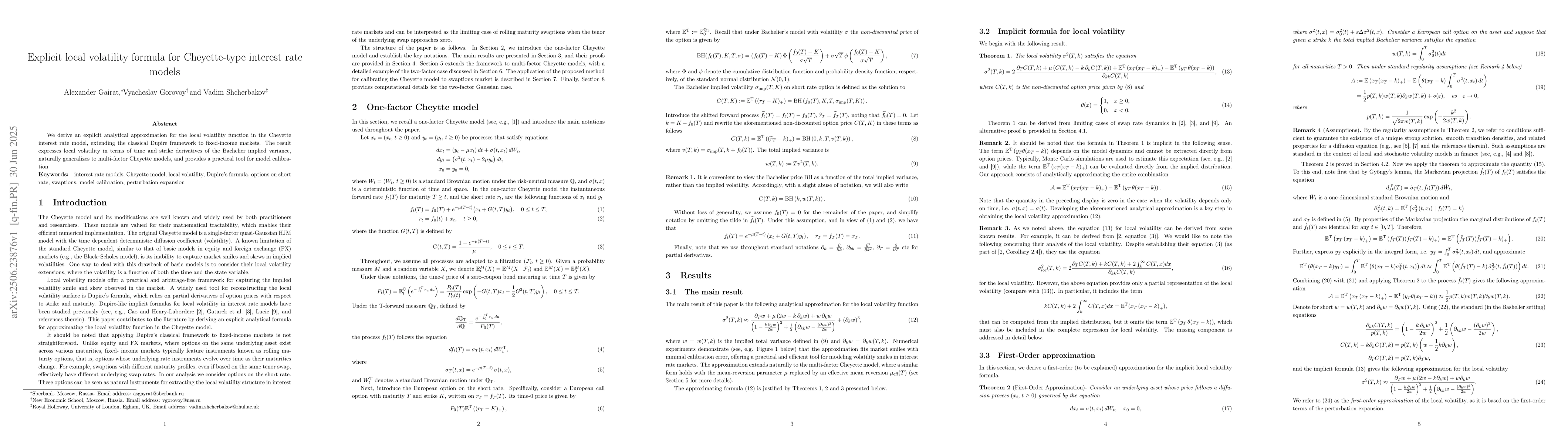 Thumbnail for Explicit local volatility formula for Cheyette-type interest rate models