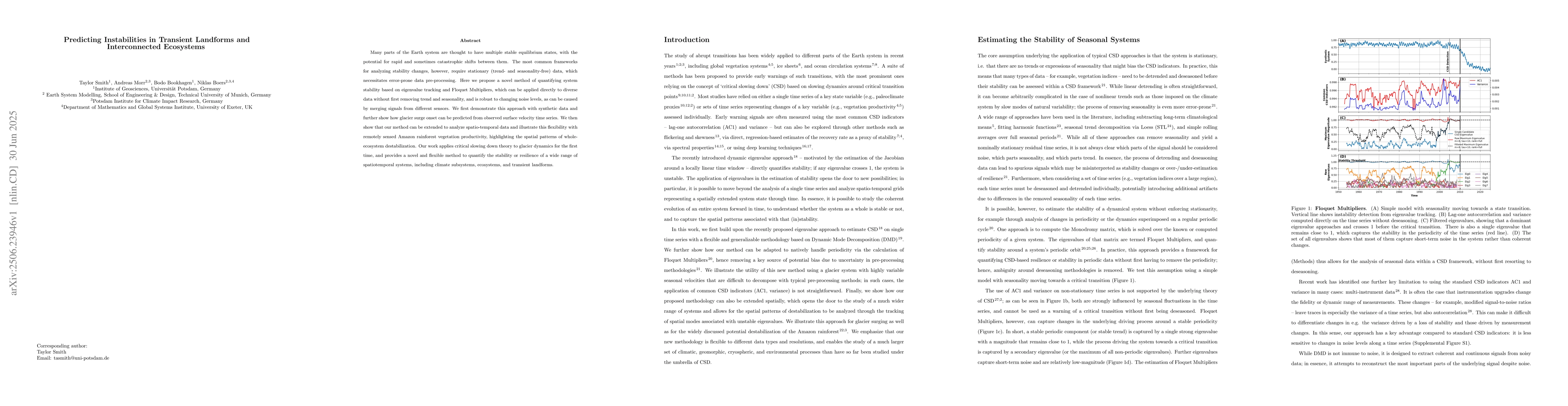 Thumbnail for Predicting Instabilities in Transient Landforms and Interconnected
  Ecosystems