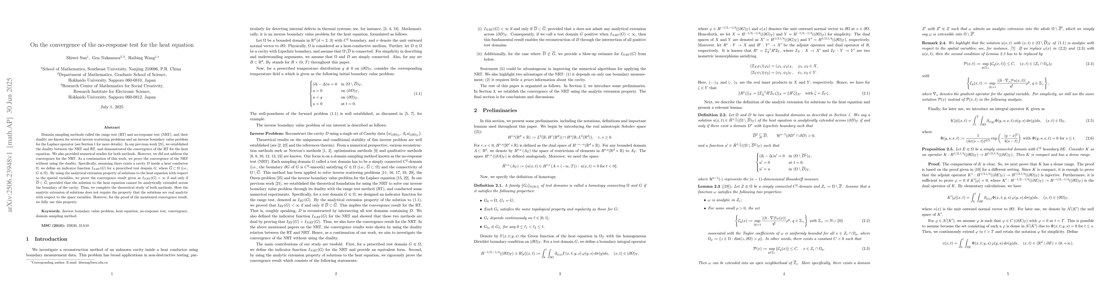 Thumbnail for On the convergence of the no-response test for the heat equation