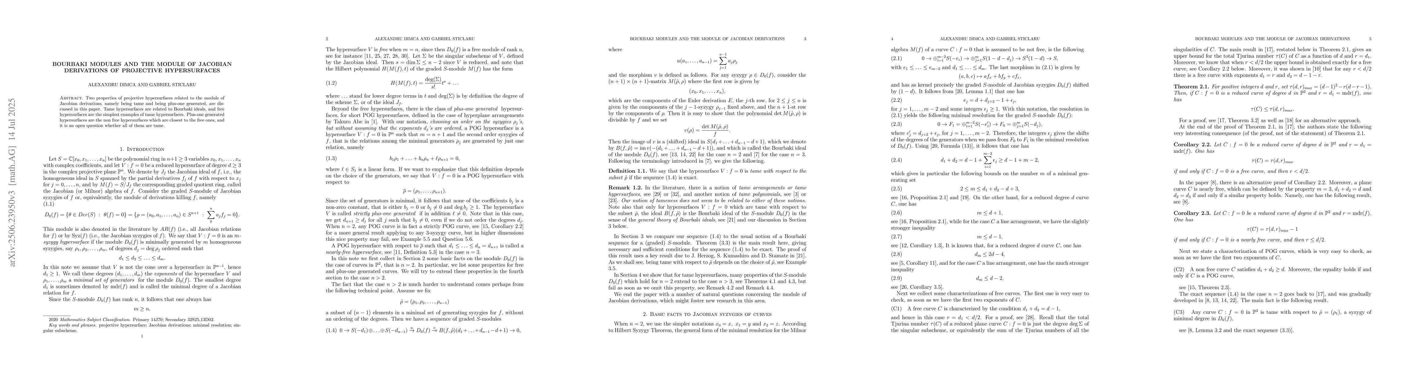 Thumbnail for Bourbaki modules and the module of Jacobian derivations of projective
  hypersurfaces