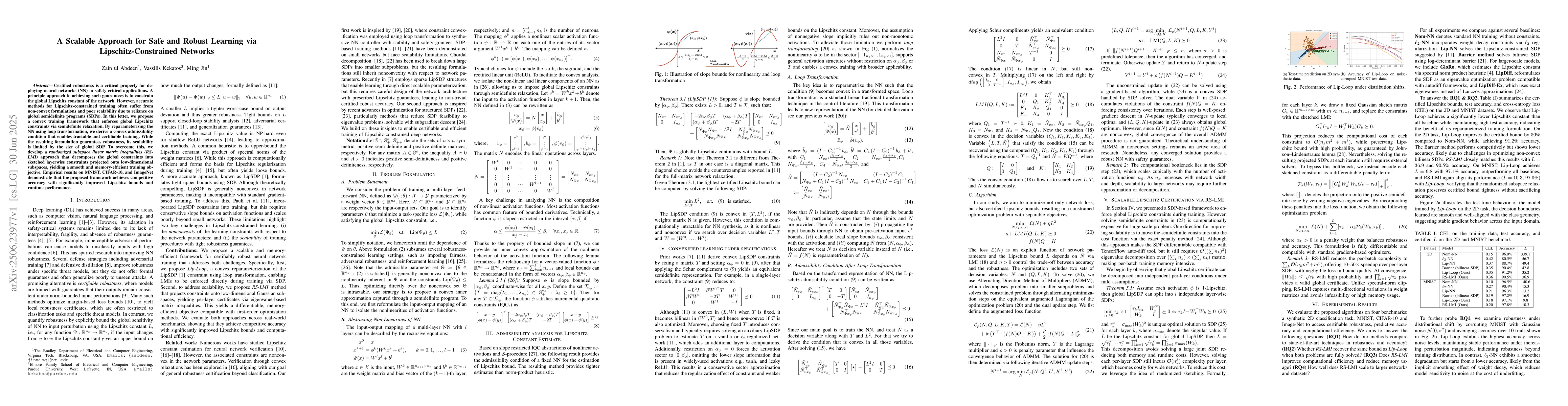 Thumbnail for A Scalable Approach for Safe and Robust Learning via
  Lipschitz-Constrained Networks