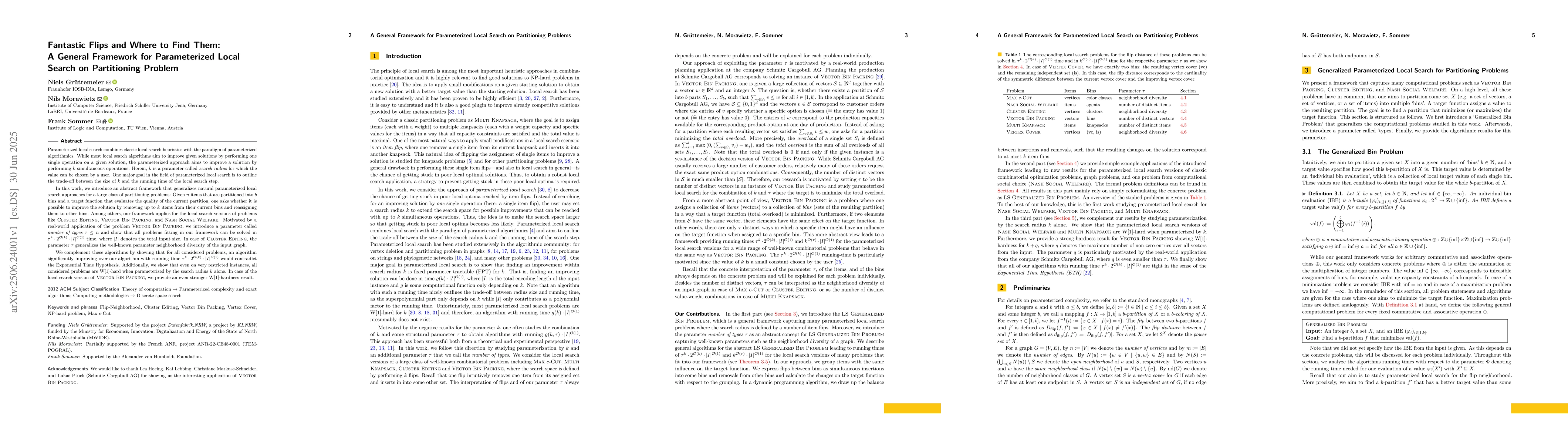 Thumbnail for Fantastic Flips and Where to Find Them: A General Framework for
  Parameterized Local Search on Partitioning Problem