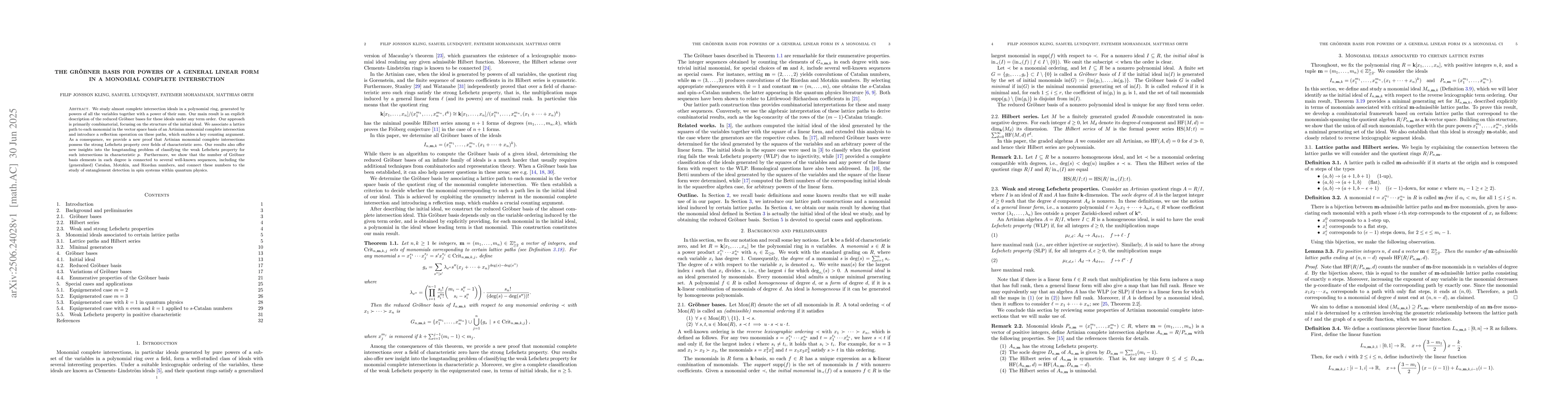 Thumbnail for The Gröbner basis for powers of a general linear form in a monomial
  complete intersection