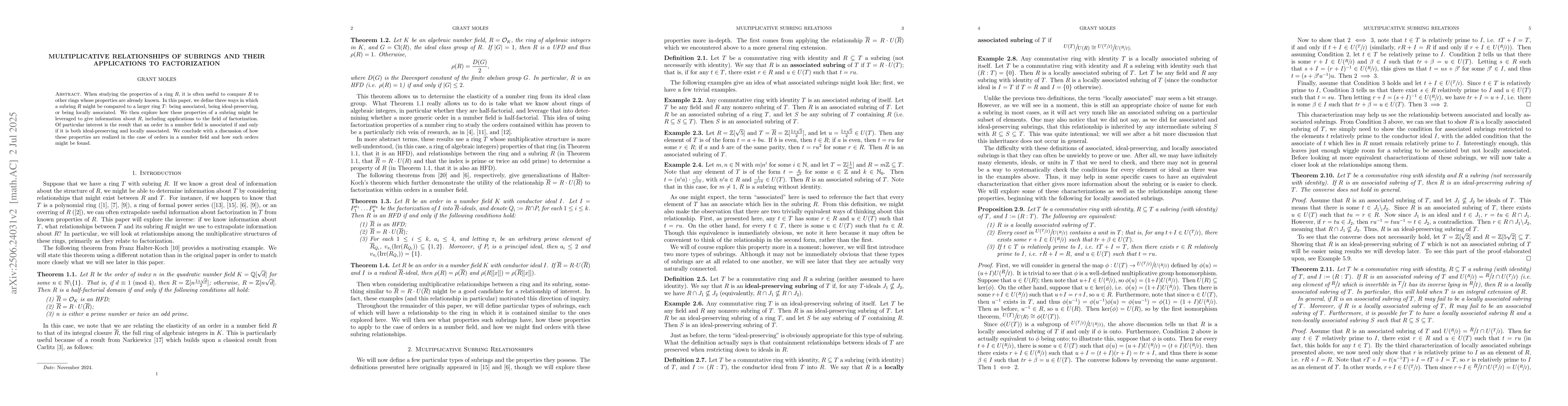 Thumbnail for Multiplicative Relationships of Subrings and their Applications to
  Factorization