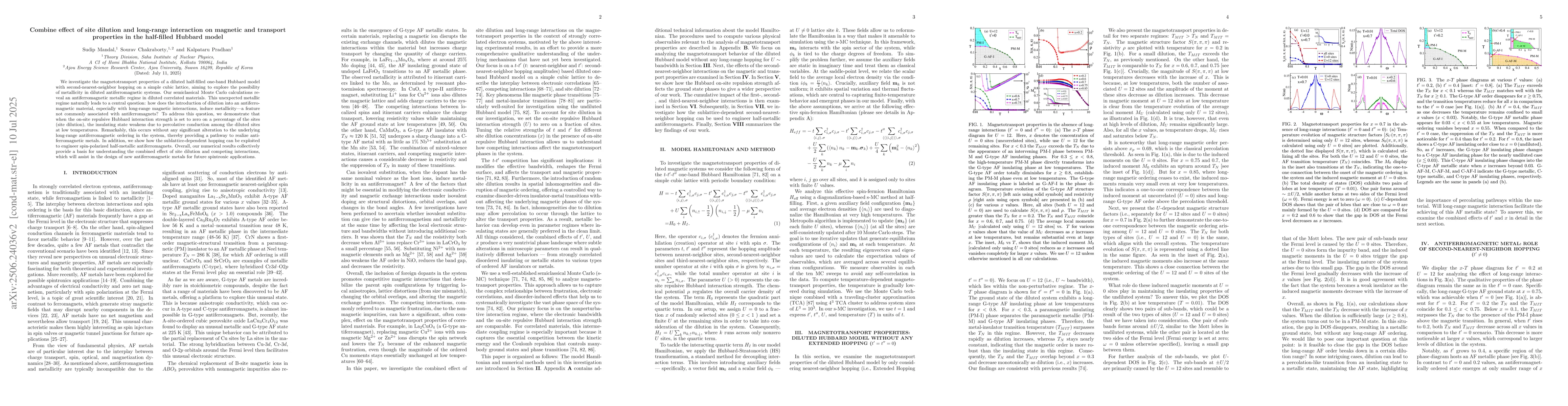 Thumbnail for Combine effect of site dilution and long-range interaction on magnetic
  and transport properties in the half-filled Hubbard model