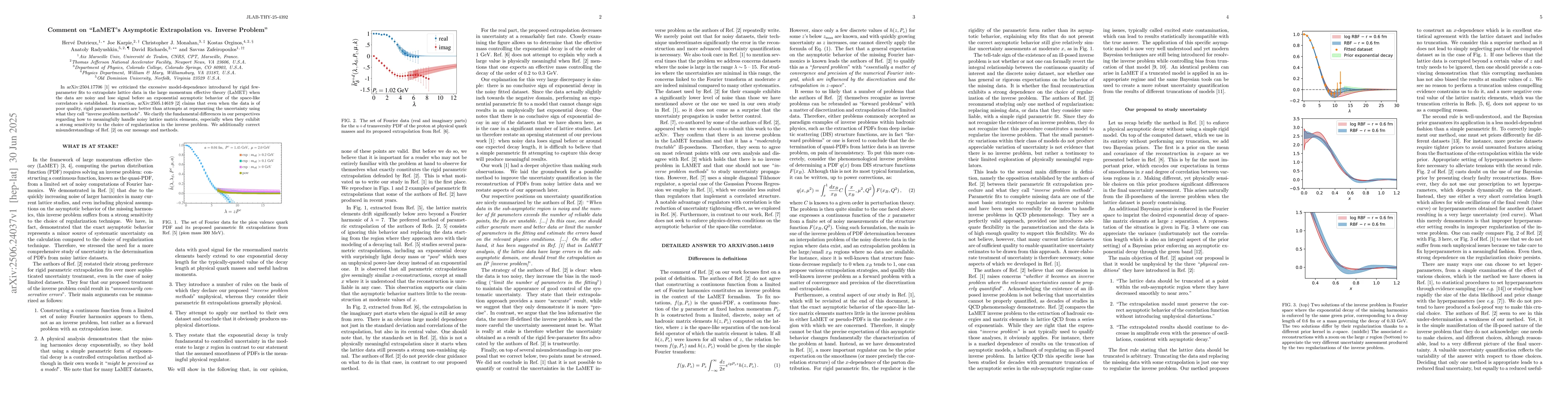 Thumbnail for Comment on "LaMET's Asymptotic Extrapolation vs. Inverse Problem"
