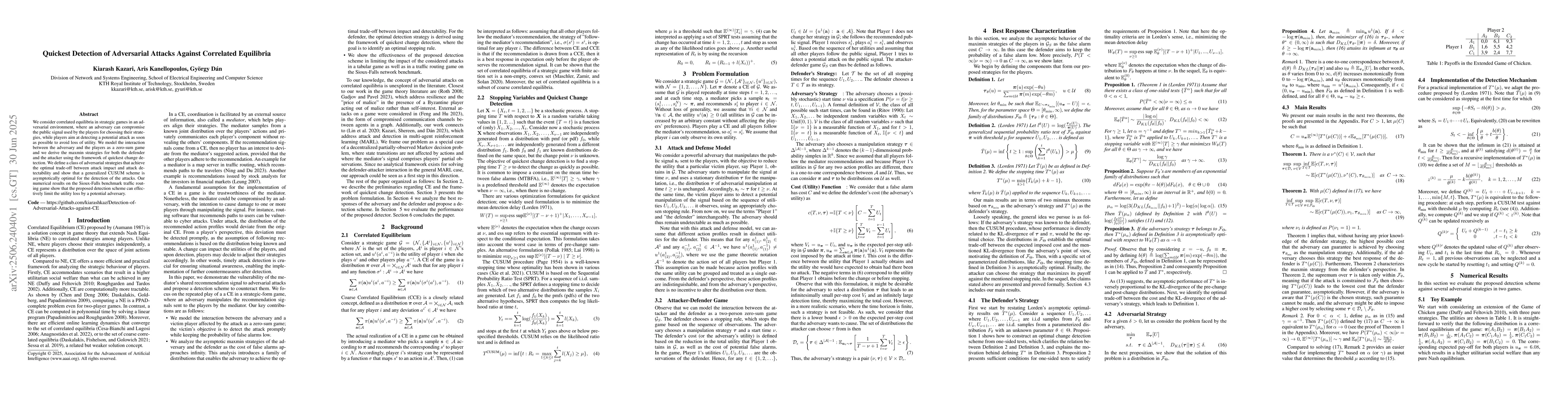 Thumbnail for Quickest Detection of Adversarial Attacks Against Correlated Equilibria