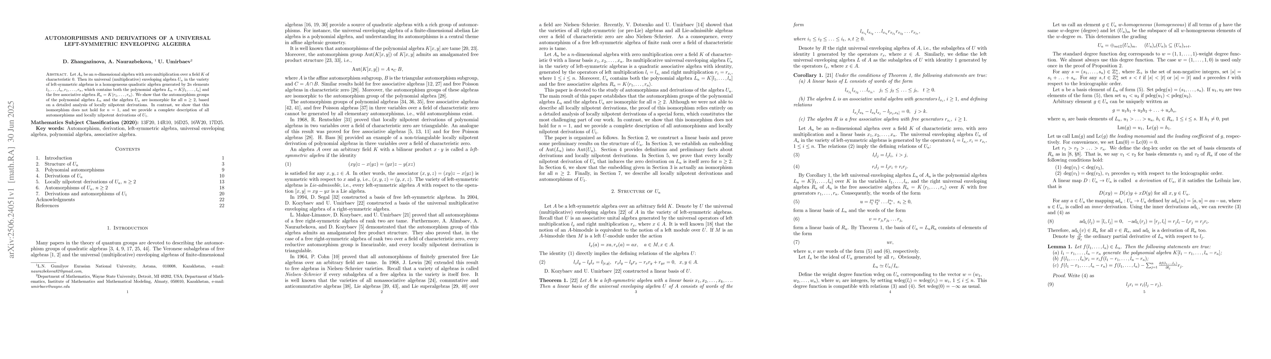 Thumbnail for Automorphisms and derivations of a universal left-symmetric enveloping
  algebra