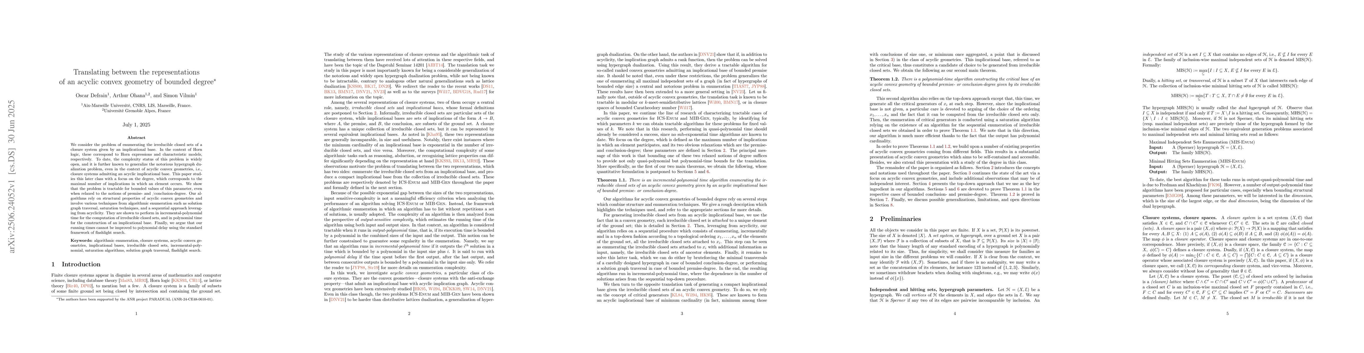Thumbnail for Translating between the representations of an acyclic convex geometry of
  bounded degree