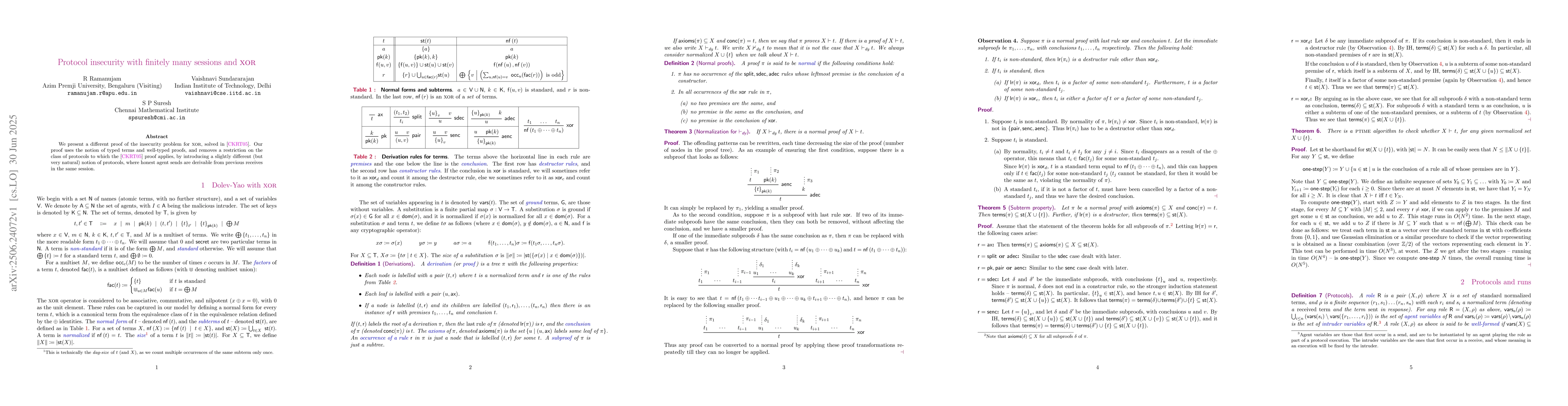 Thumbnail for Protocol insecurity with finitely many sessions and XOR