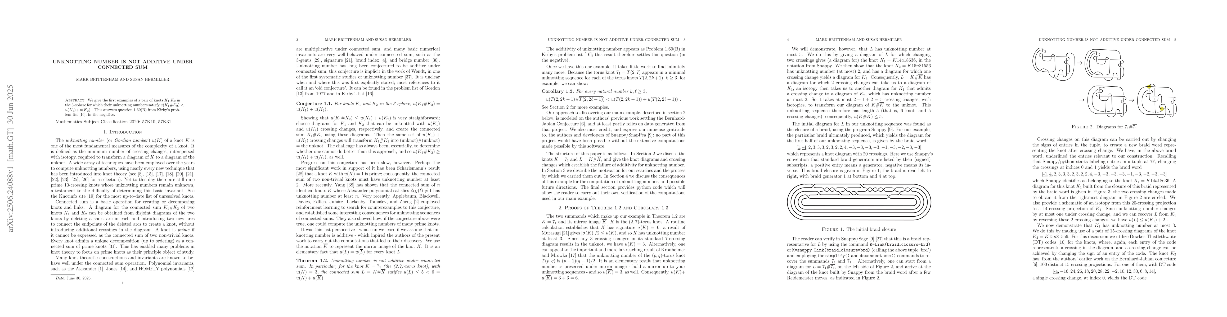 Thumbnail for Unknotting number is not additive under connected sum