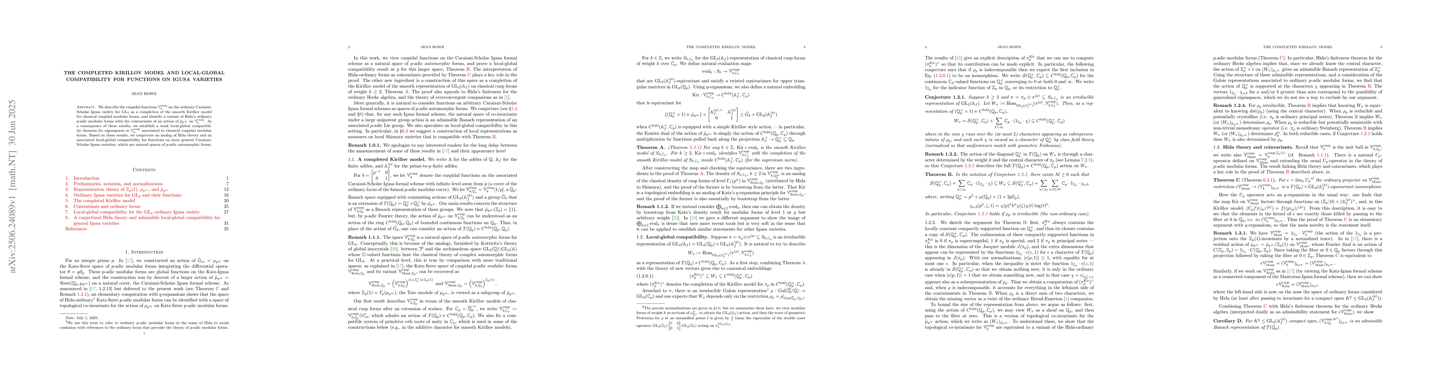 Thumbnail for The completed Kirillov model and local-global compatibility for
  functions on Igusa varieties
