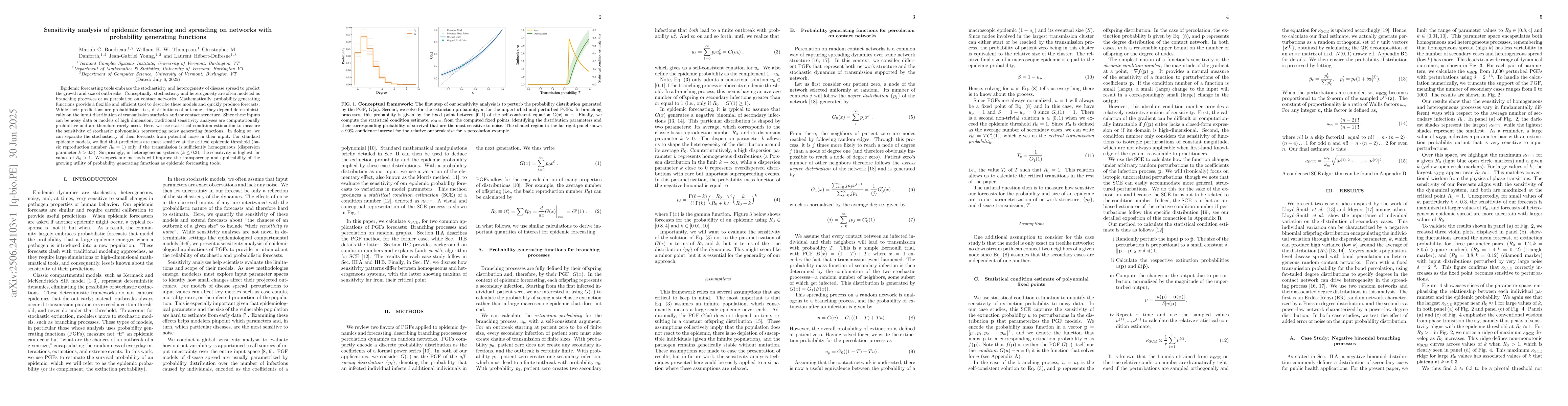Thumbnail for Sensitivity analysis of epidemic forecasting and spreading on networks
  with probability generating functions