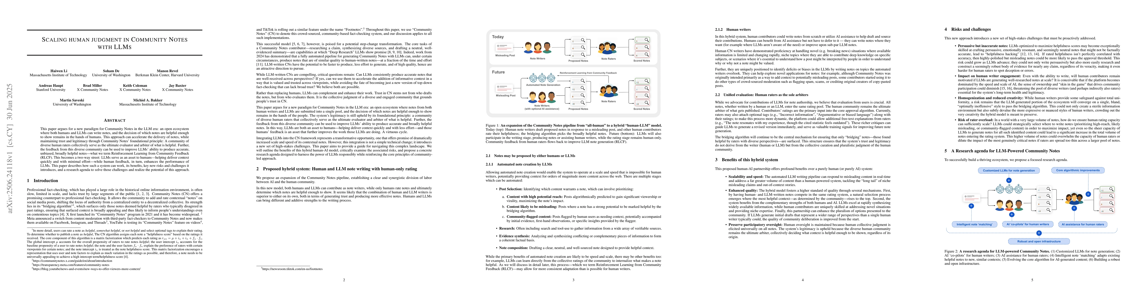 Thumbnail for Scaling Human Judgment in Community Notes with LLMs