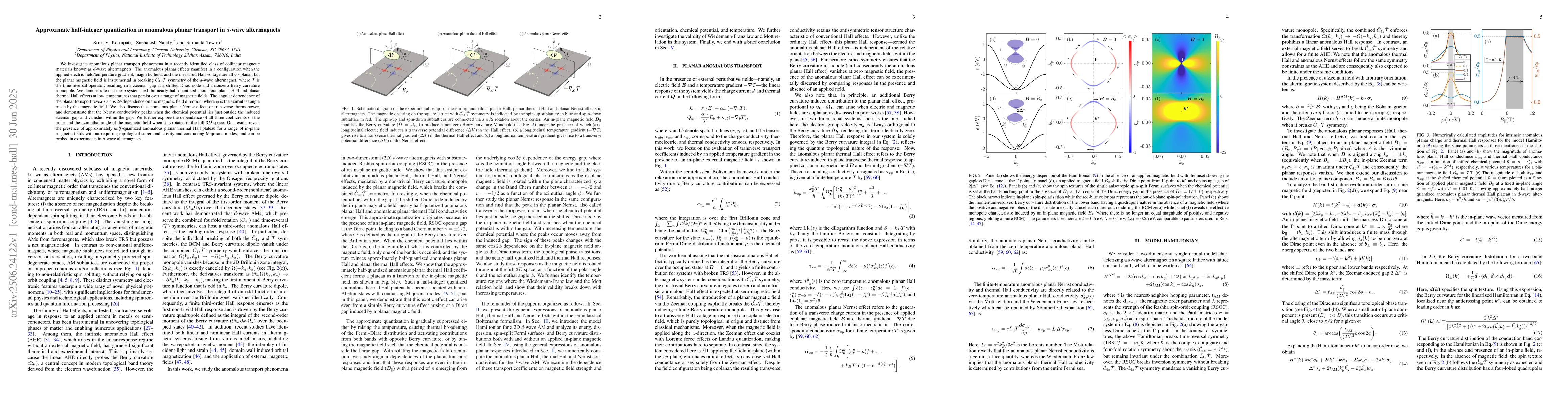 Thumbnail for Approximate half-integer quantization in anomalous planar transport in
  $d$-wave altermagnets