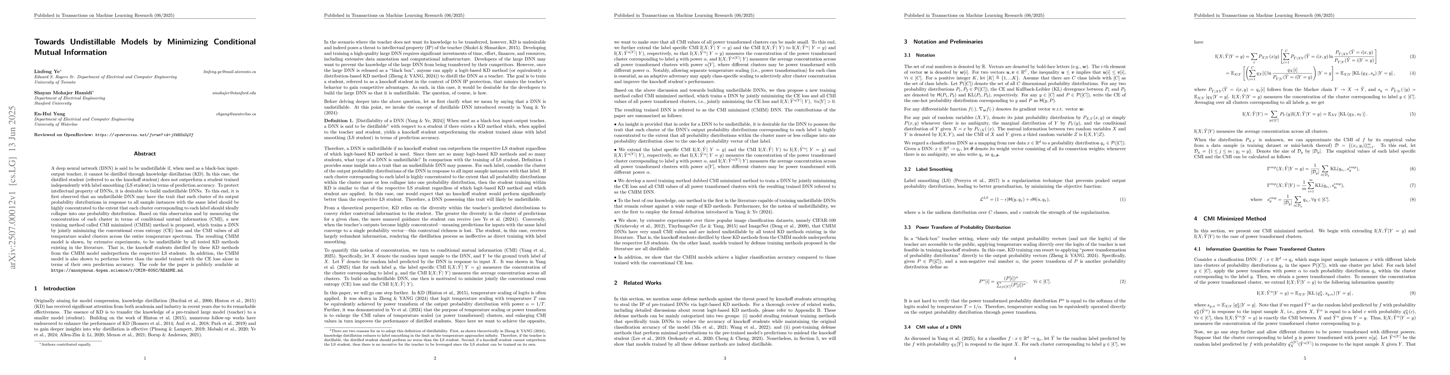 Thumbnail for Towards Undistillable Models by Minimizing Conditional Mutual
  Information