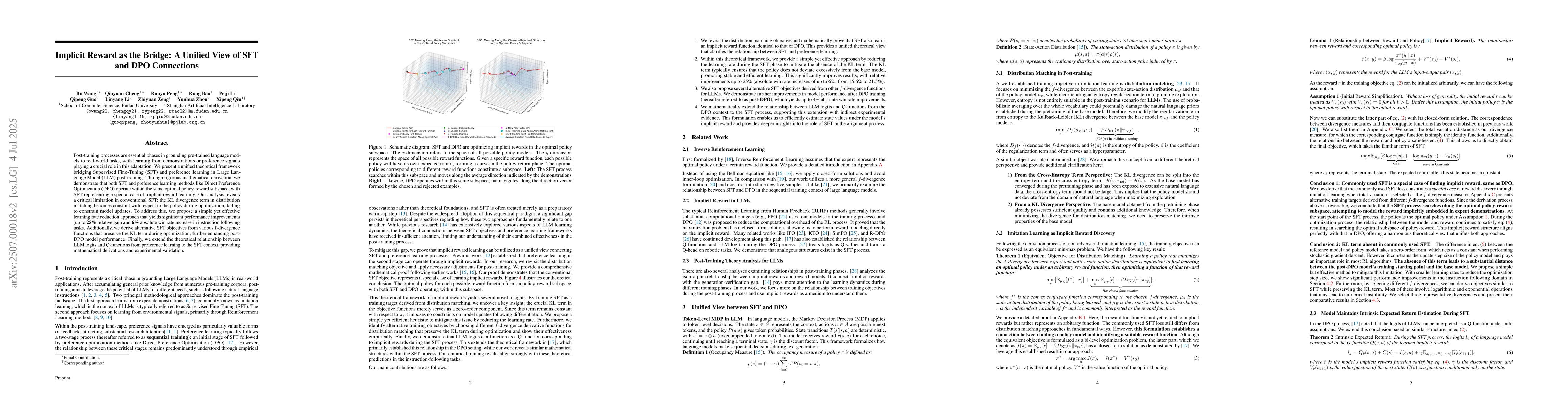 Thumbnail for Implicit Reward as the Bridge: A Unified View of SFT and DPO Connections