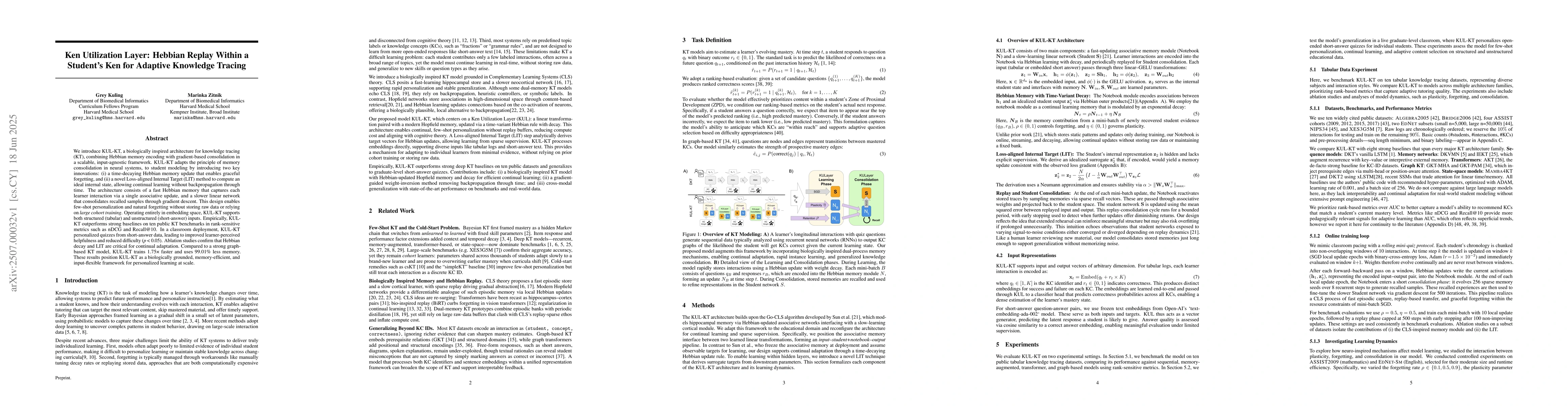 Thumbnail for Ken Utilization Layer: Hebbian Replay Within a Student's Ken for
  Adaptive Knowledge Tracing