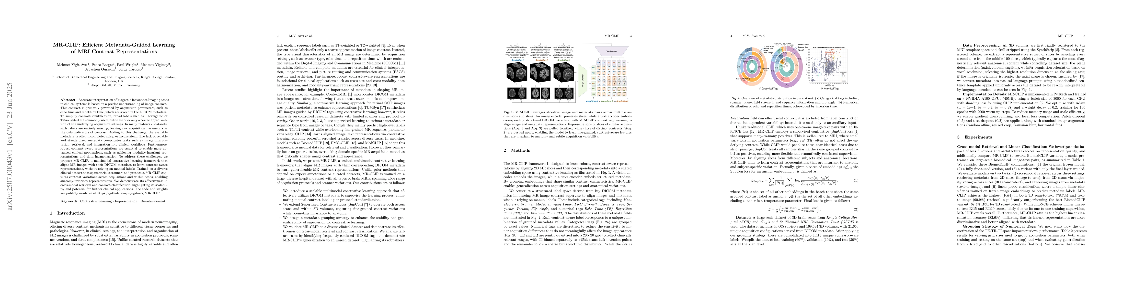 Thumbnail for MR-CLIP: Efficient Metadata-Guided Learning of MRI Contrast
  Representations