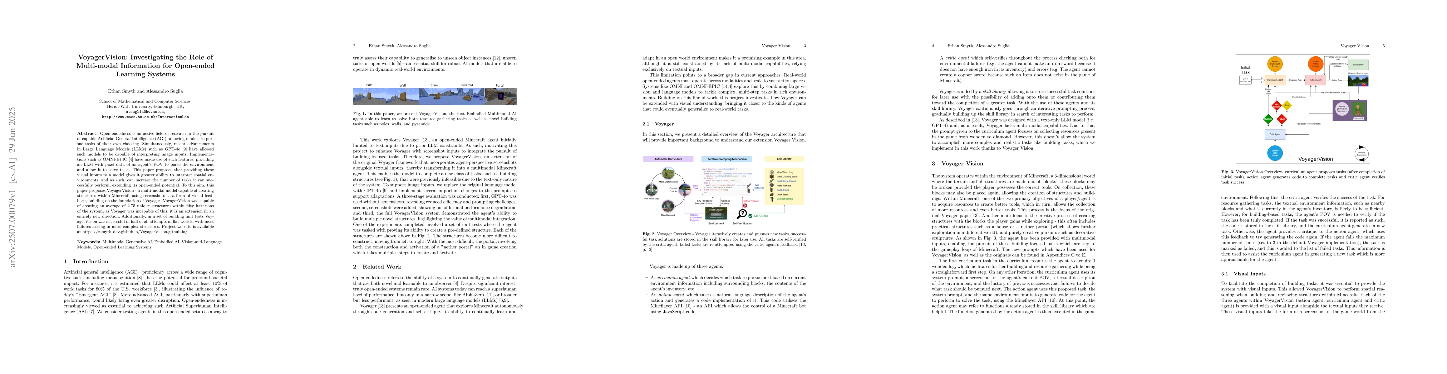 Thumbnail for VoyagerVision: Investigating the Role of Multi-modal Information for
  Open-ended Learning Systems