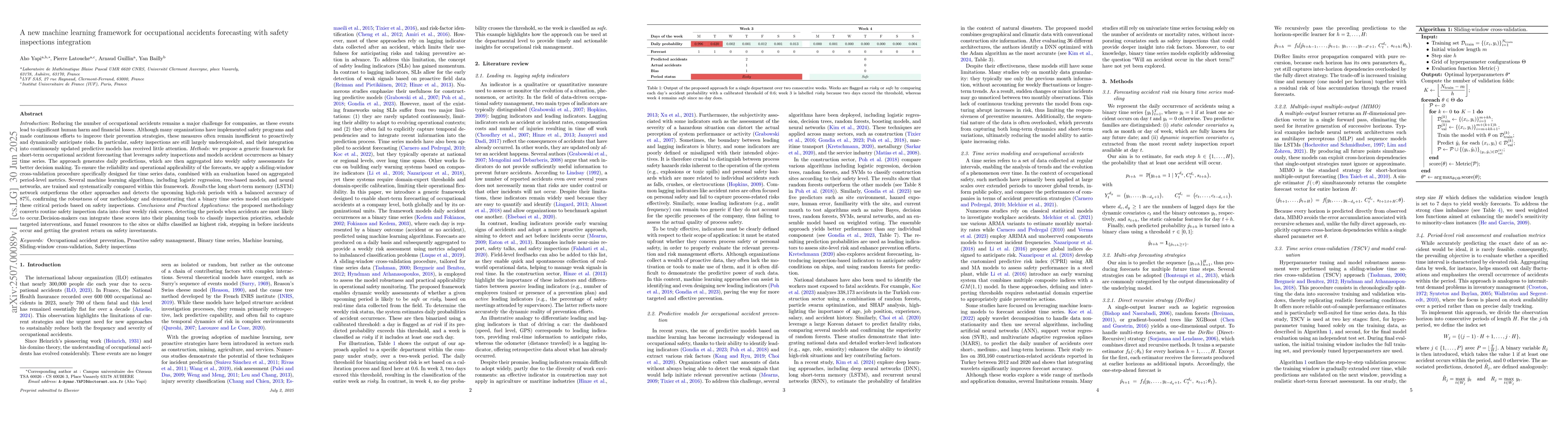 Thumbnail for A new machine learning framework for occupational accidents forecasting
  with safety inspections integration