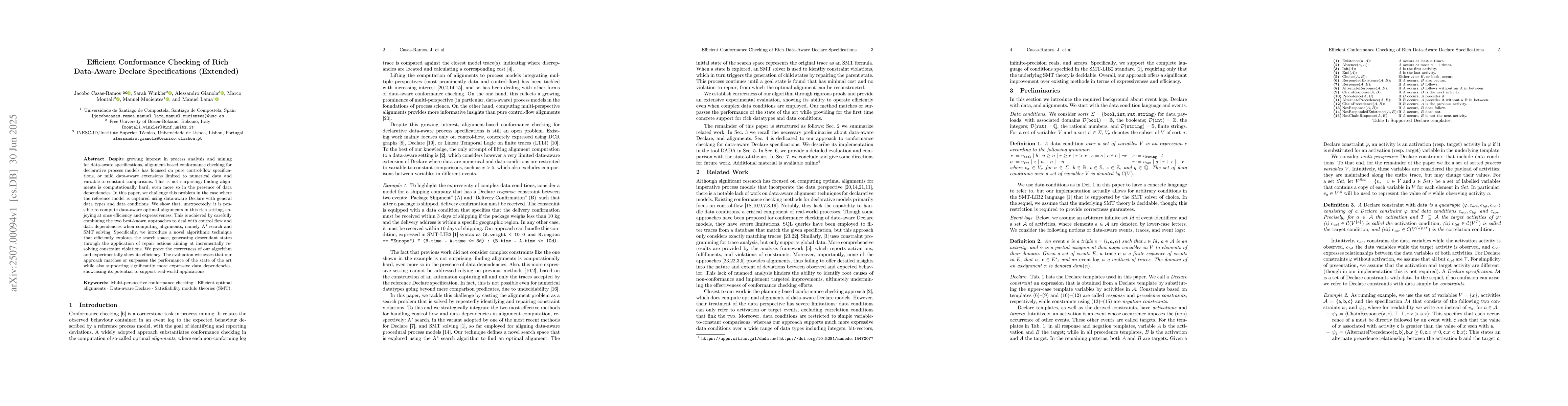 Thumbnail for Efficient Conformance Checking of Rich Data-Aware Declare Specifications
  (Extended)