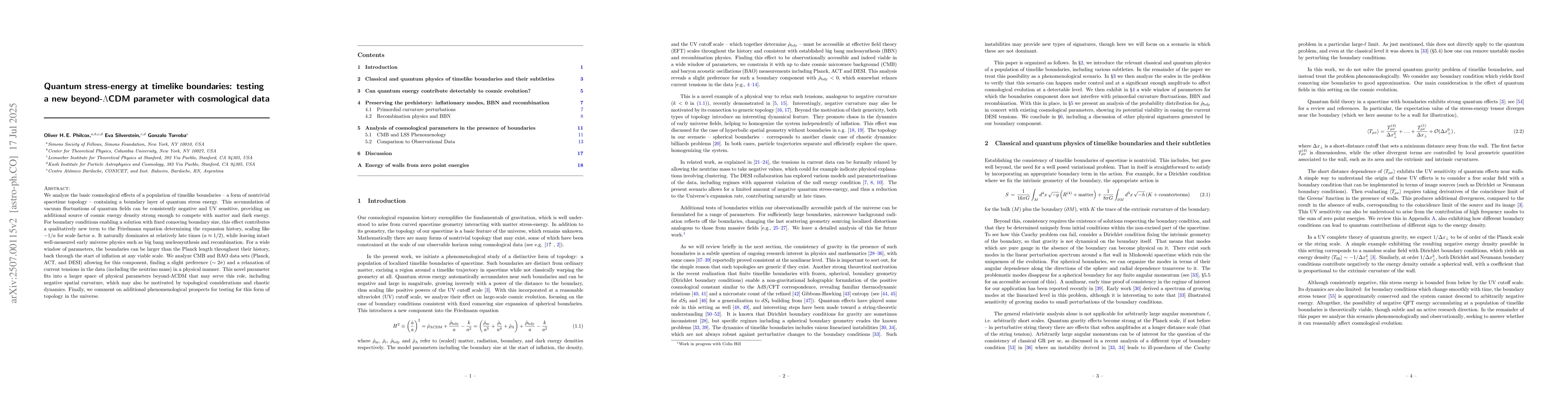 Thumbnail for Quantum stress-energy at timelike boundaries: testing a new
  beyond-$Λ$CDM parameter with cosmological data