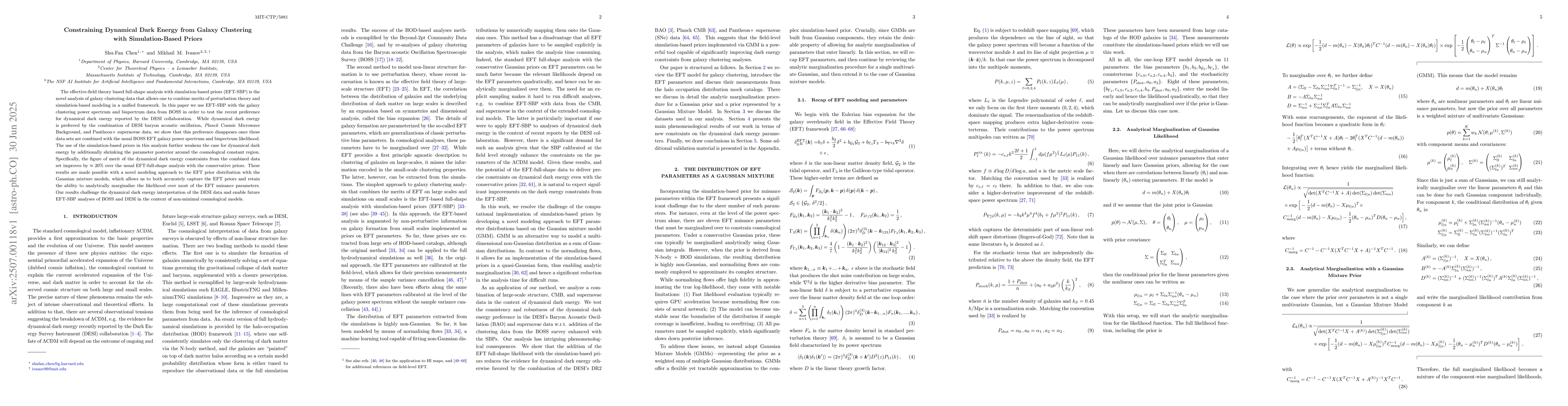 Thumbnail for Constraining Dynamical Dark Energy from Galaxy Clustering with
  Simulation-Based Priors