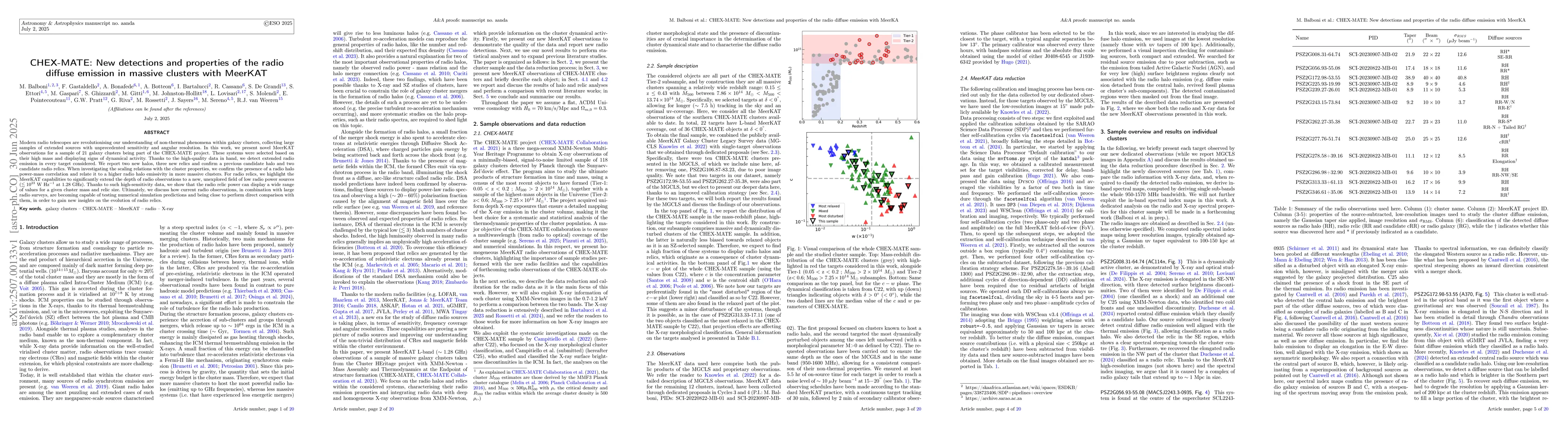 Thumbnail for CHEX-MATE: New detections and properties of the radio diffuse emission
  in massive clusters with MeerKAT