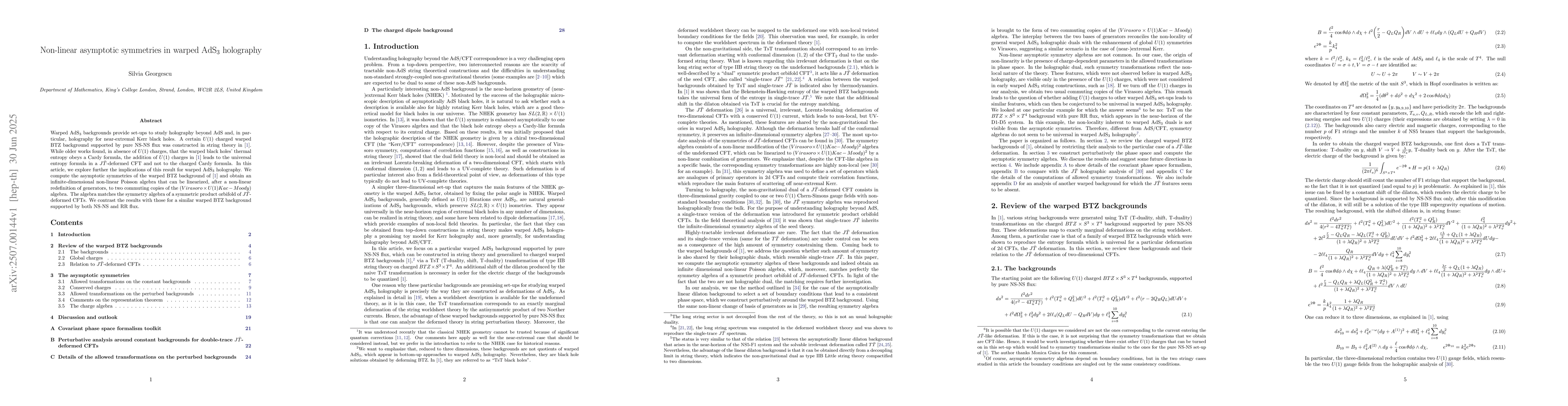 Thumbnail for Non-linear asymptotic symmetries in warped AdS$_3$ holography