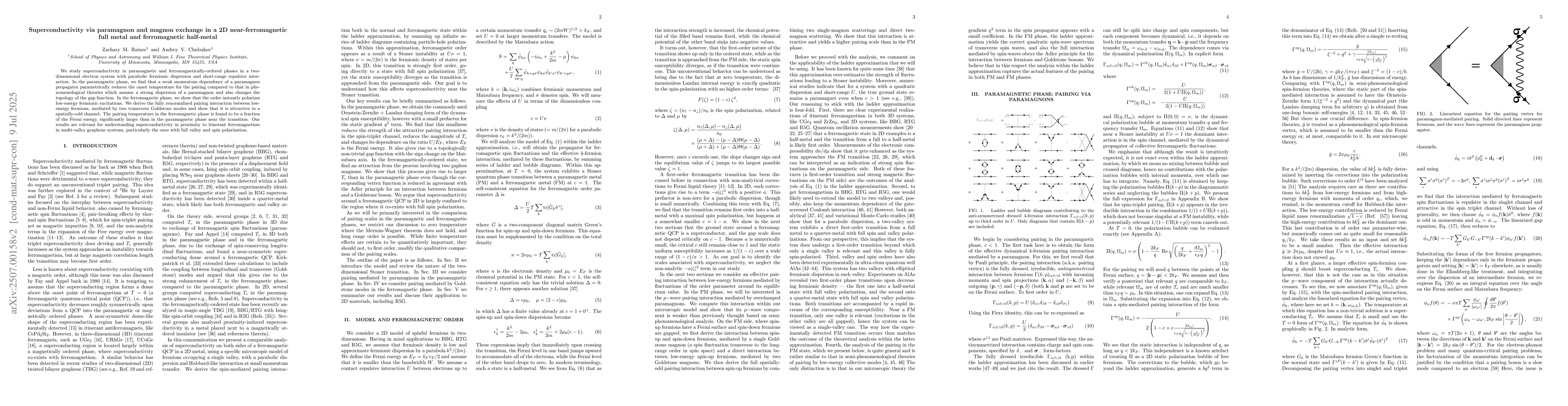 Thumbnail for Superconductivity via paramagnon and magnon exchange in a 2D
  near-ferromagnetic full metal and ferromagnetic half-metal