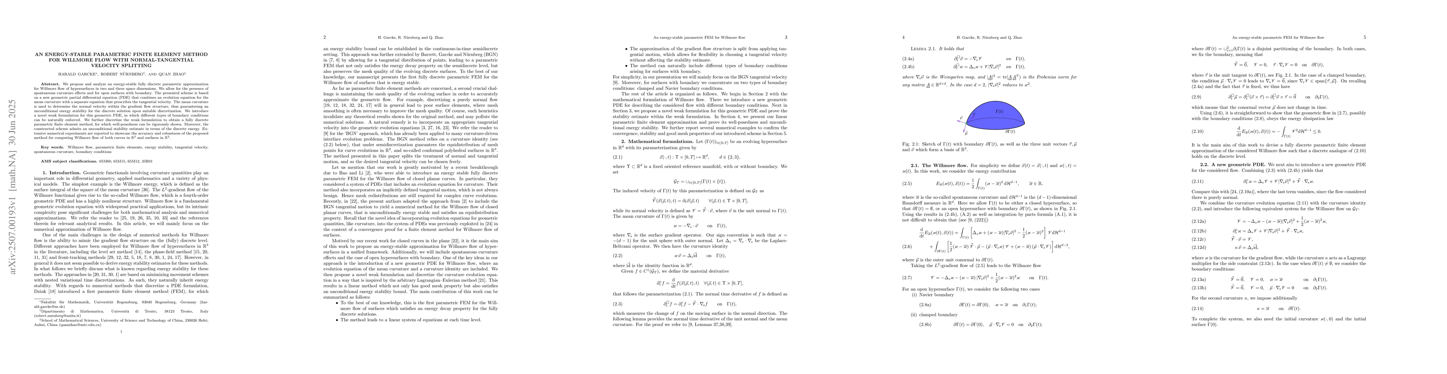 Thumbnail for An energy-stable parametric finite element method for Willmore flow with
  normal-tangential velocity splitting